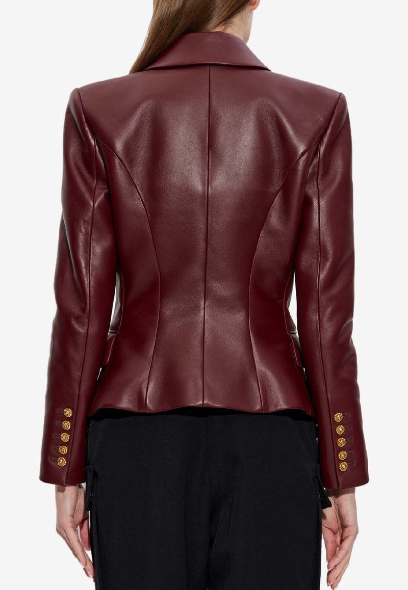 Balmain Double-Breasted Leather Blazer Burgundy FF0SG187 LC62-3AR