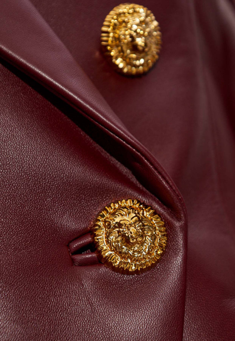 Balmain Double-Breasted Leather Blazer Burgundy FF0SG187 LC62-3AR