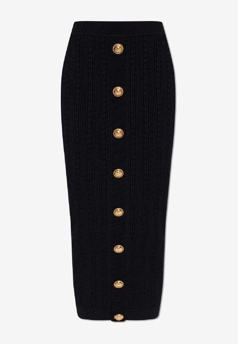 Balmain Decorative-Buttons Pencil Midi Skirt Black FF1LD066 KI50-0PA
