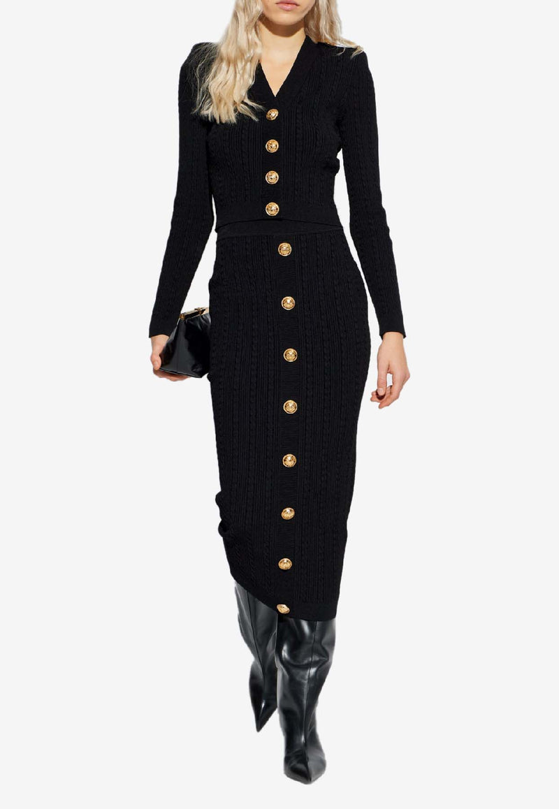 Balmain Decorative-Buttons Pencil Midi Skirt Black FF1LD066 KI50-0PA