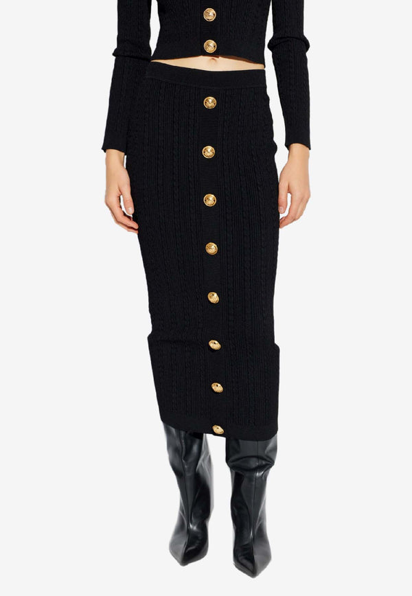 Balmain Decorative-Buttons Pencil Midi Skirt Black FF1LD066 KI50-0PA