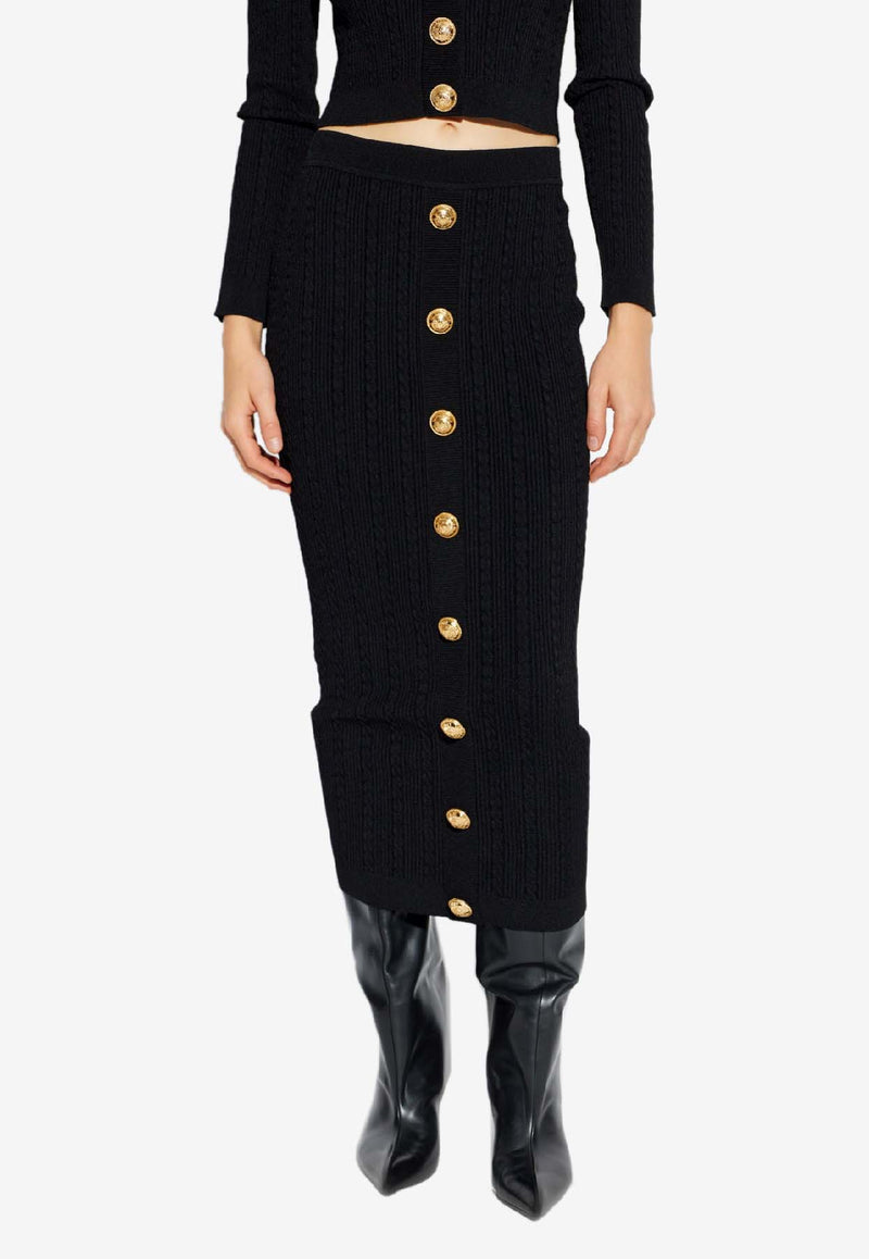 Balmain Decorative-Buttons Pencil Midi Skirt Black FF1LD066 KI50-0PA