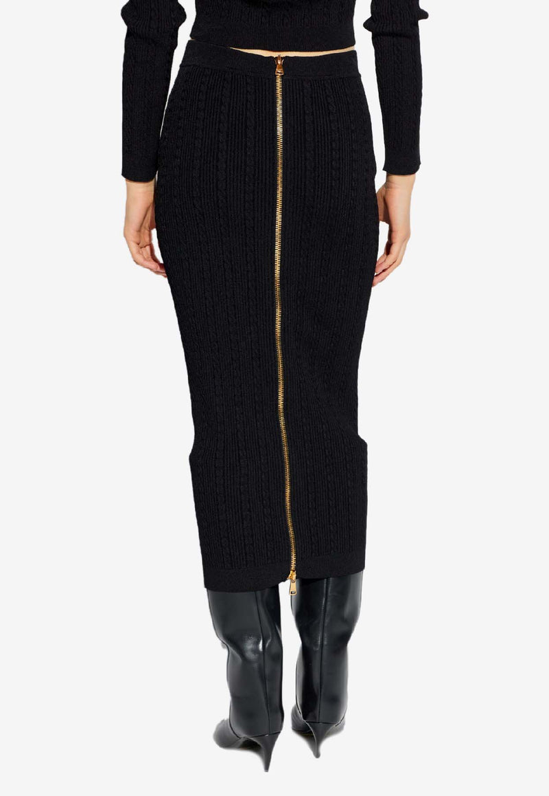 Balmain Decorative-Buttons Pencil Midi Skirt Black FF1LD066 KI50-0PA