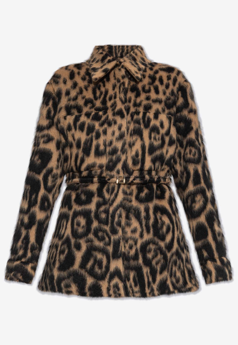 Fendi Leopard Print Belted Jacket Brown FJ7561 AVJF-F1T6O