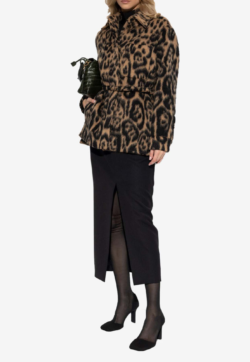 Fendi Leopard Print Belted Jacket Brown FJ7561 AVJF-F1T6O