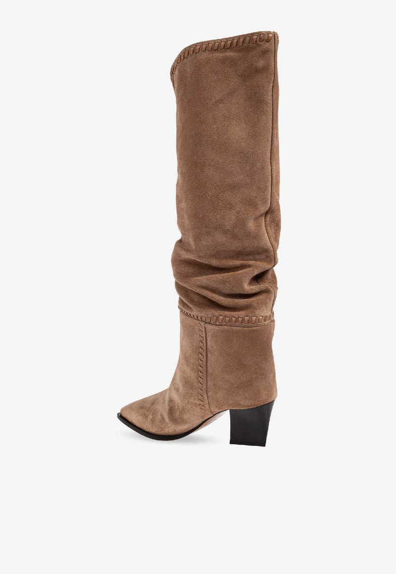 Jimmy Choo Hart 60 Suede Knee-High Boots Beige HART STITCH KB 60 HTW-TOFFEE TOFFEE