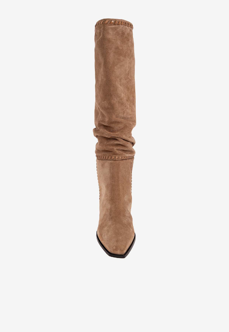 Jimmy Choo Hart 60 Suede Knee-High Boots Beige HART STITCH KB 60 HTW-TOFFEE TOFFEE