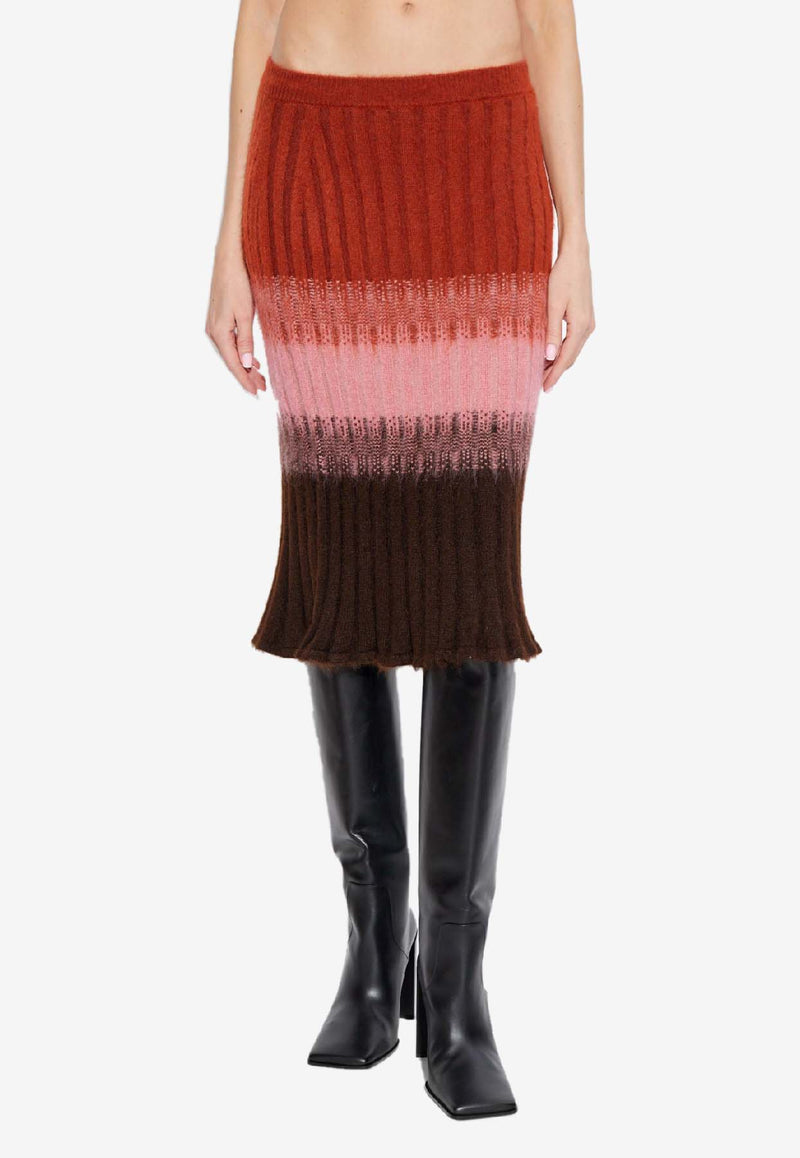 Fendi Mohair and Wool Gradient Midi Skirt Multicolor FZQ994 AYLT-F1TIN