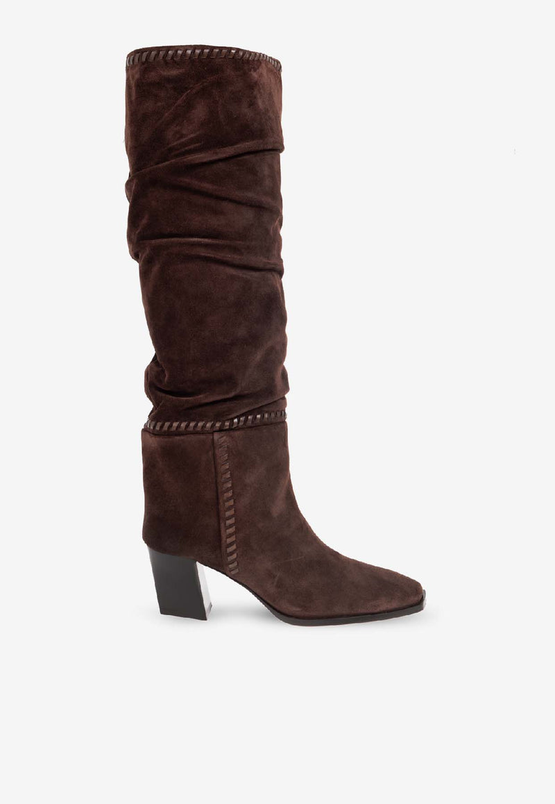 Jimmy Choo Hart 60 Suede Knee-High Boots Brown HART STITCH KB 60 HTW-CHOCOLATE CHOCOLATE