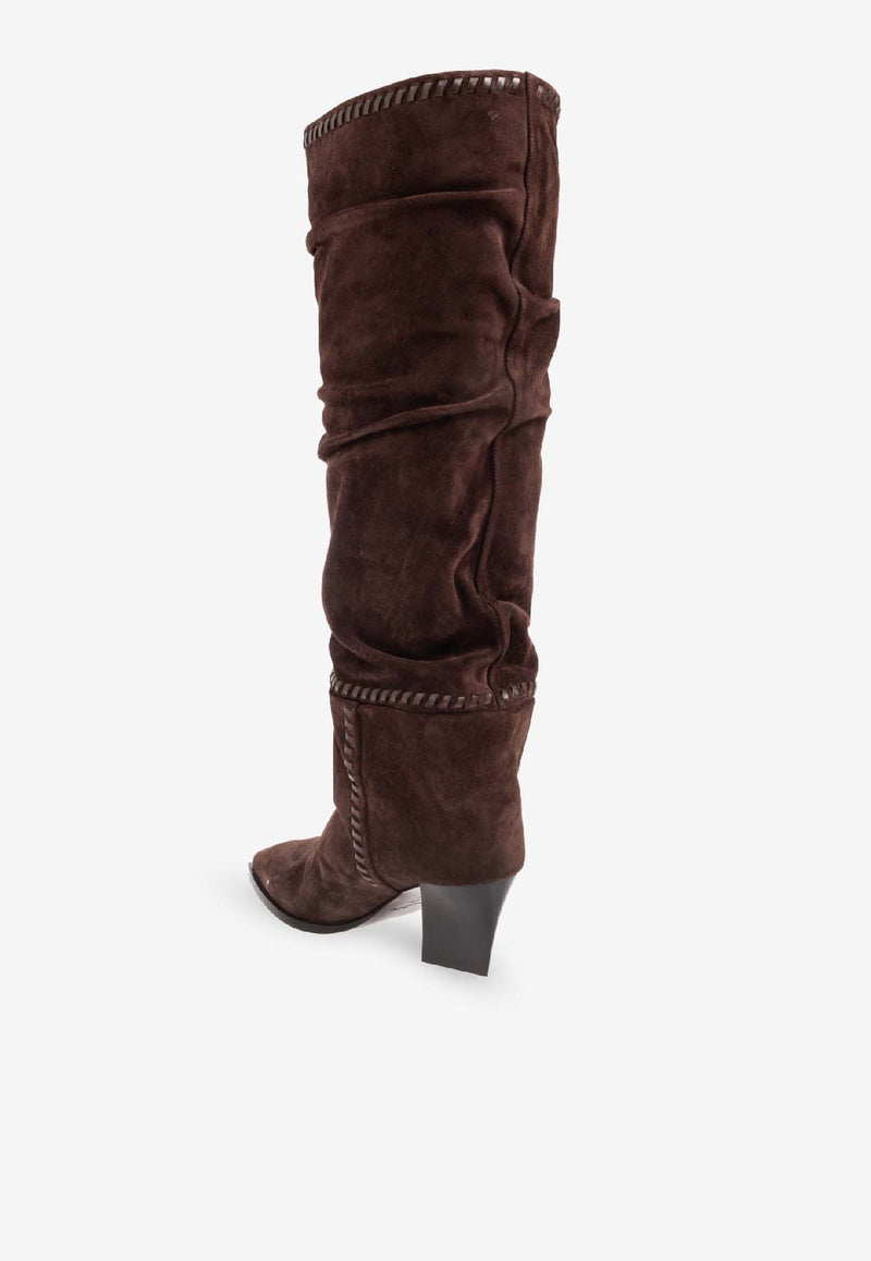 Jimmy Choo Hart 60 Suede Knee-High Boots Brown HART STITCH KB 60 HTW-CHOCOLATE CHOCOLATE