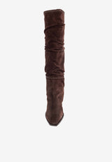 Jimmy Choo Hart 60 Suede Knee-High Boots Brown HART STITCH KB 60 HTW-CHOCOLATE CHOCOLATE