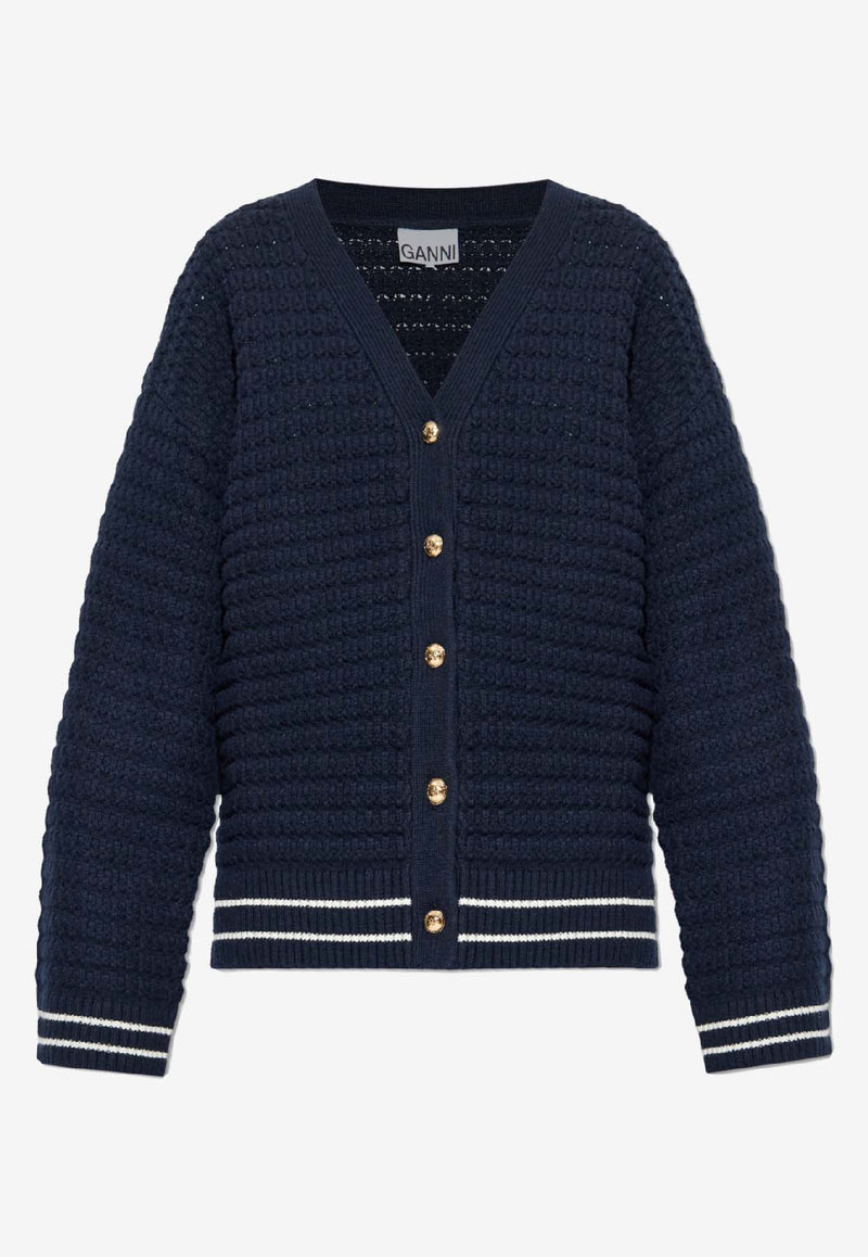 GANNI V-neck Knitted Cardigan Navy K2634 2733-683