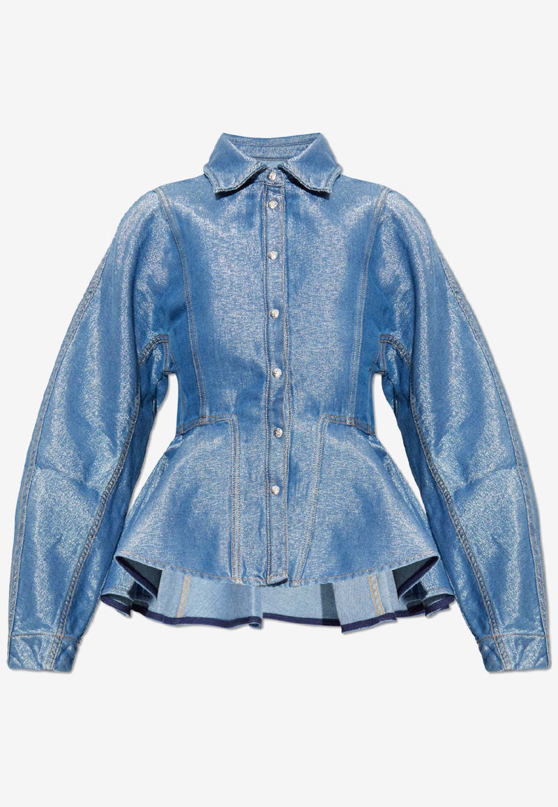 GANNI Peplum Denim Shirt Blue J1912 7087-566