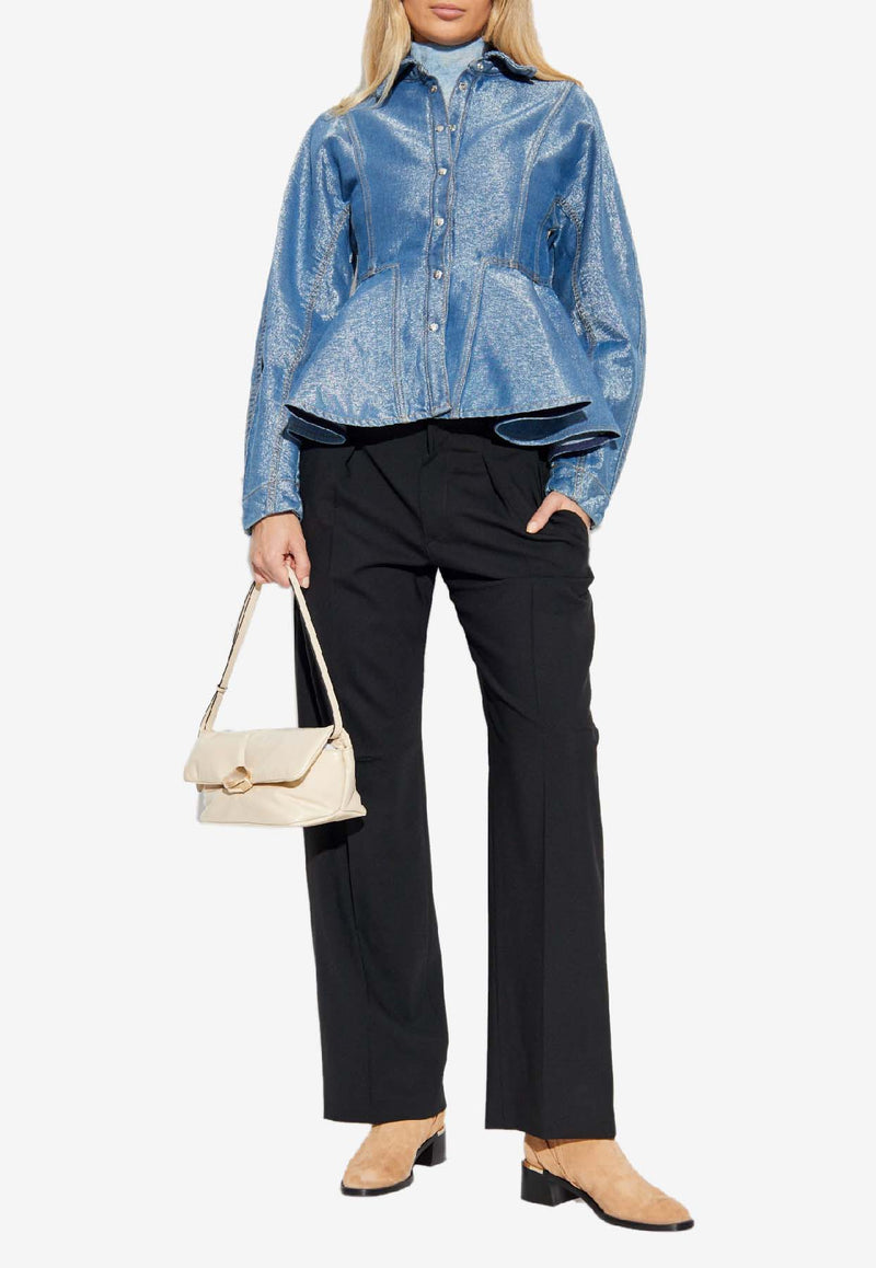 GANNI Peplum Denim Shirt Blue J1912 7087-566