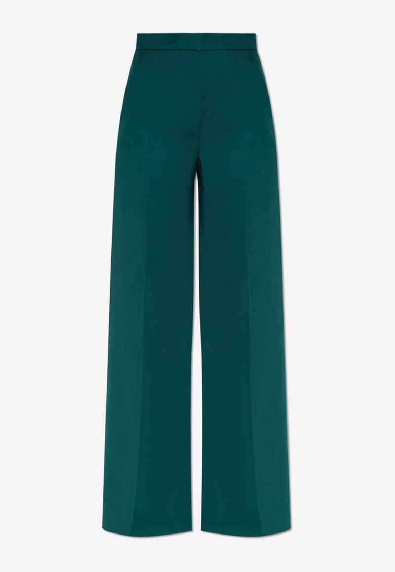 Max Mara Wide-Leg Wool Tailored Pants Green FERNET 2521136121-007