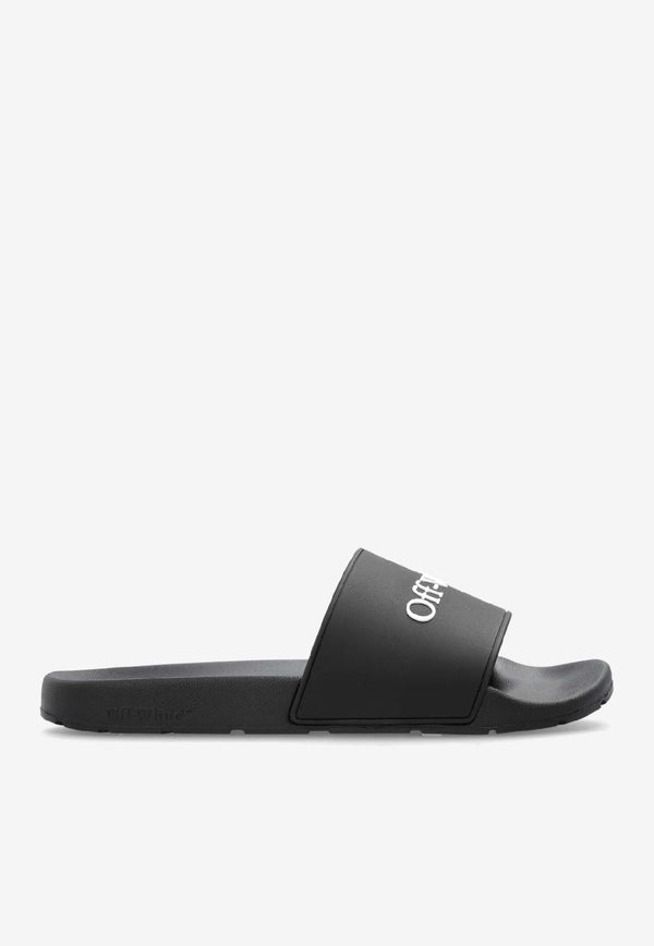 Off-White Logo Rubber Beach Slides Black OMIU002C99 MAT002-1001