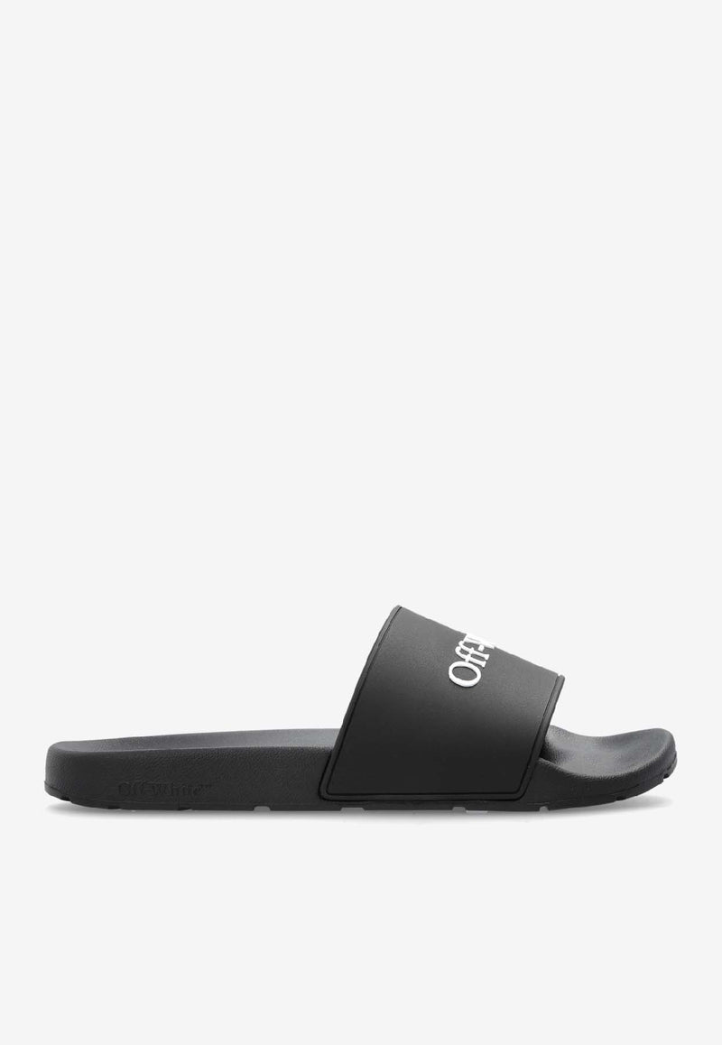 Off-White Logo Rubber Beach Slides Black OMIU002C99 MAT002-1001