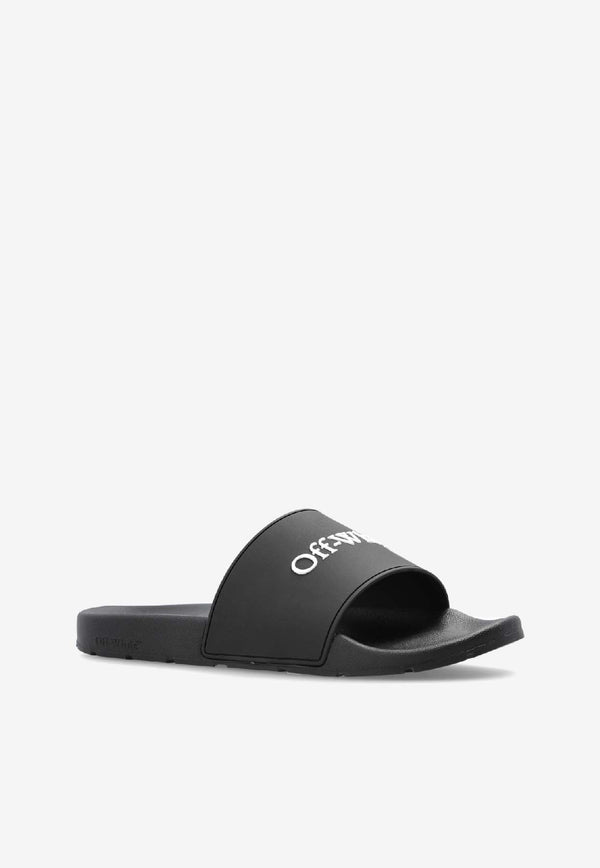 Off-White Logo Rubber Beach Slides Black OMIU002C99 MAT002-1001