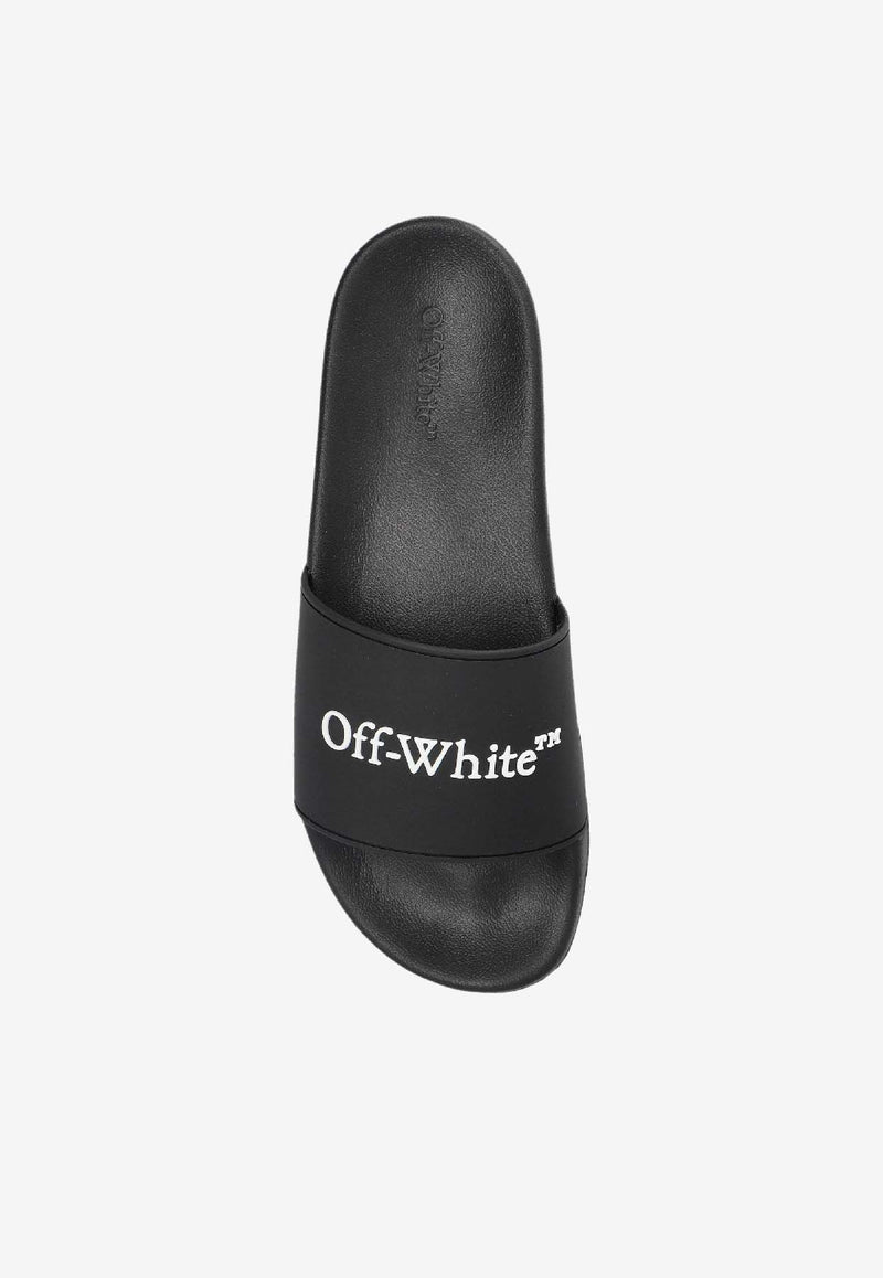 Off-White Logo Rubber Beach Slides Black OMIU002C99 MAT002-1001