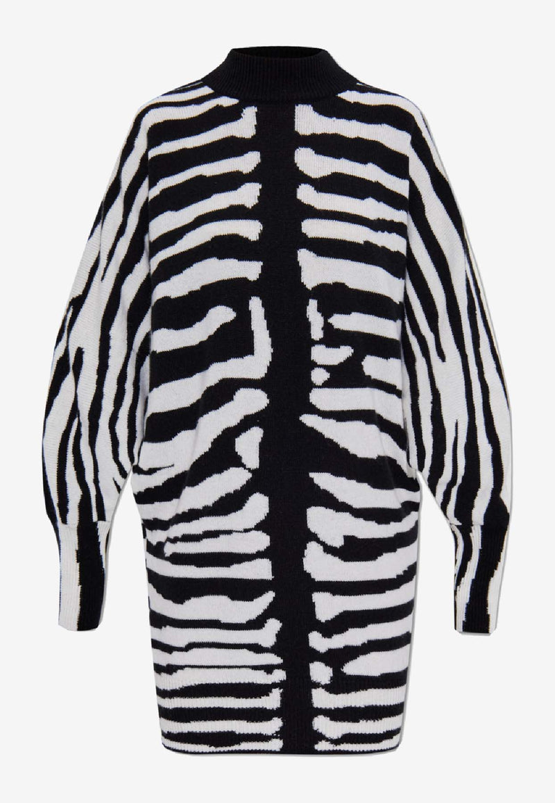 Balmain Zebra Print Mini Dress Monochrome FF0R9393 KJ12-EAB