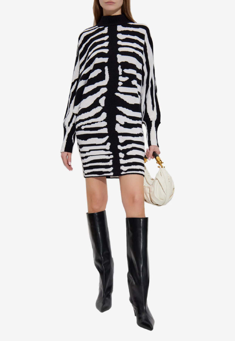 Balmain Zebra Print Mini Dress Monochrome FF0R9393 KJ12-EAB