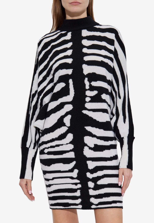 Balmain Zebra Print Mini Dress Monochrome FF0R9393 KJ12-EAB
