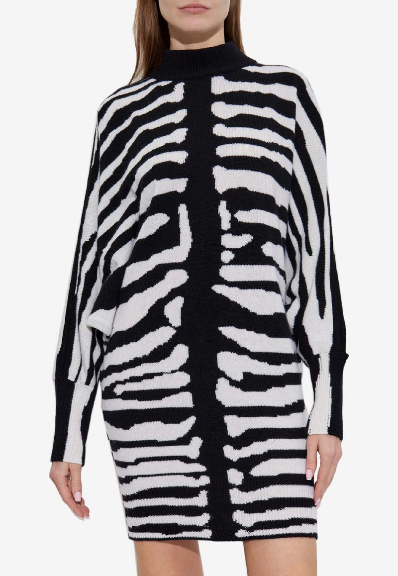 Balmain Zebra Print Mini Dress Monochrome FF0R9393 KJ12-EAB