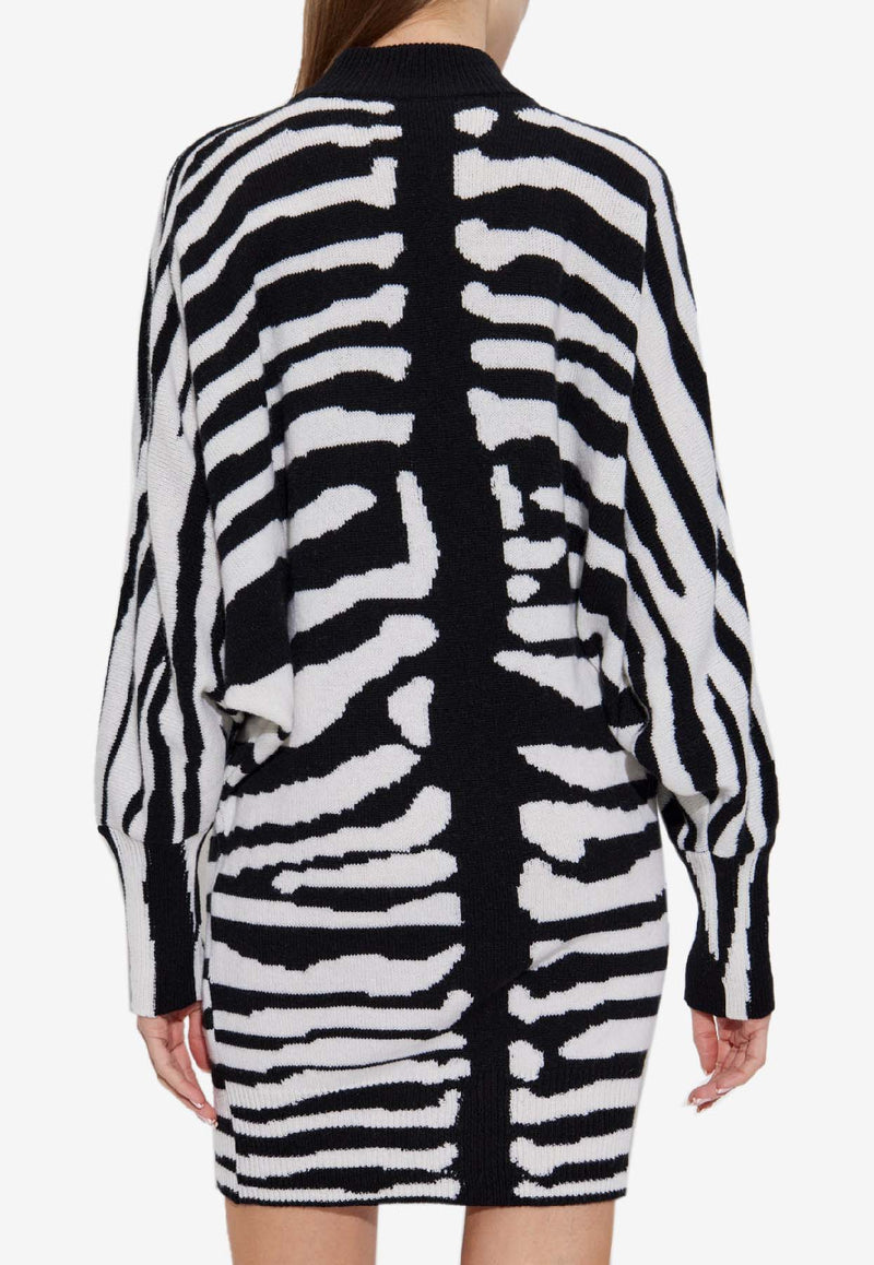 Balmain Zebra Print Mini Dress Monochrome FF0R9393 KJ12-EAB