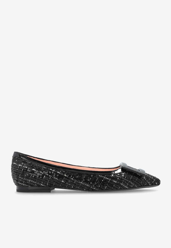 Roger Vivier Gommettine Pointed-Toe Flats Black RVW57537410UMY 0-B999