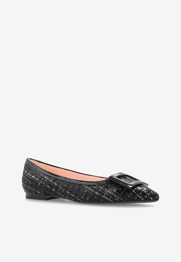 Roger Vivier Gommettine Pointed-Toe Flats Black RVW57537410UMY 0-B999