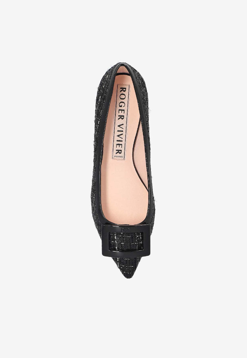 Roger Vivier Gommettine Pointed-Toe Flats Black RVW57537410UMY 0-B999