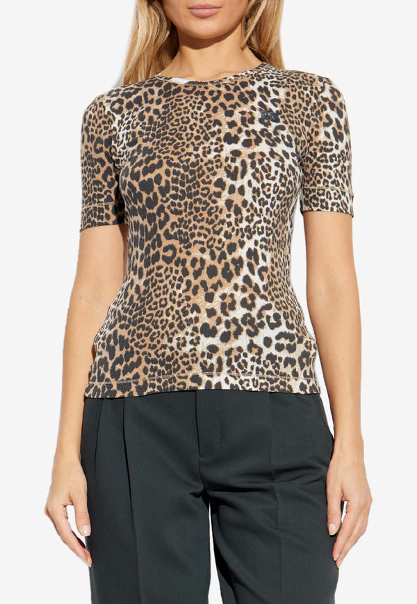 GANNI Leopard Print Slim T-shirt Beige T4405 3675-943