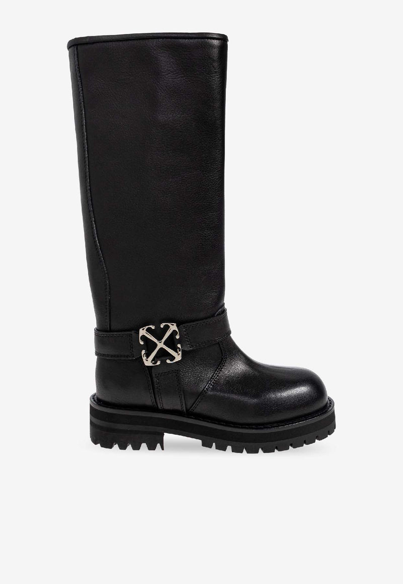 Off-White Arrows Leather Knee-High Boots Black OWIE04OC99 LEA001-1072
