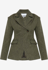 GANNI Wool-Blend Single-Breasted Blazer Green W0752 7019-809