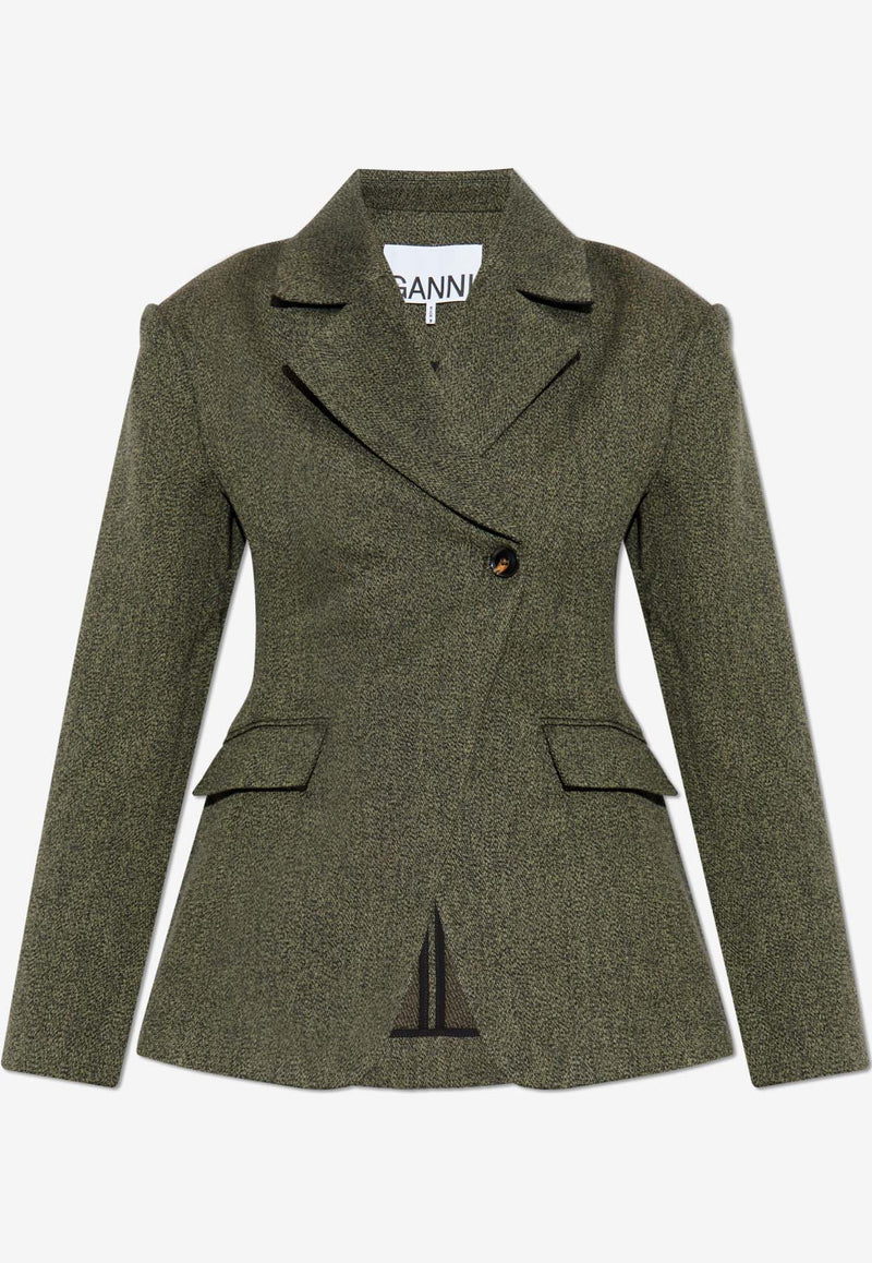 GANNI Wool-Blend Single-Breasted Blazer Green W0752 7019-809
