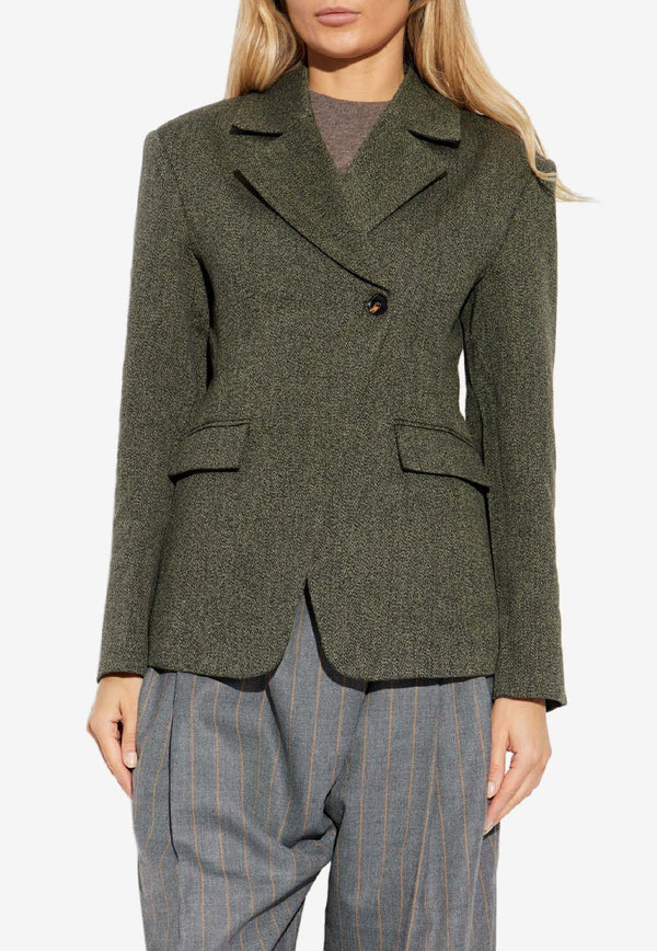 GANNI Wool-Blend Single-Breasted Blazer Green W0752 7019-809