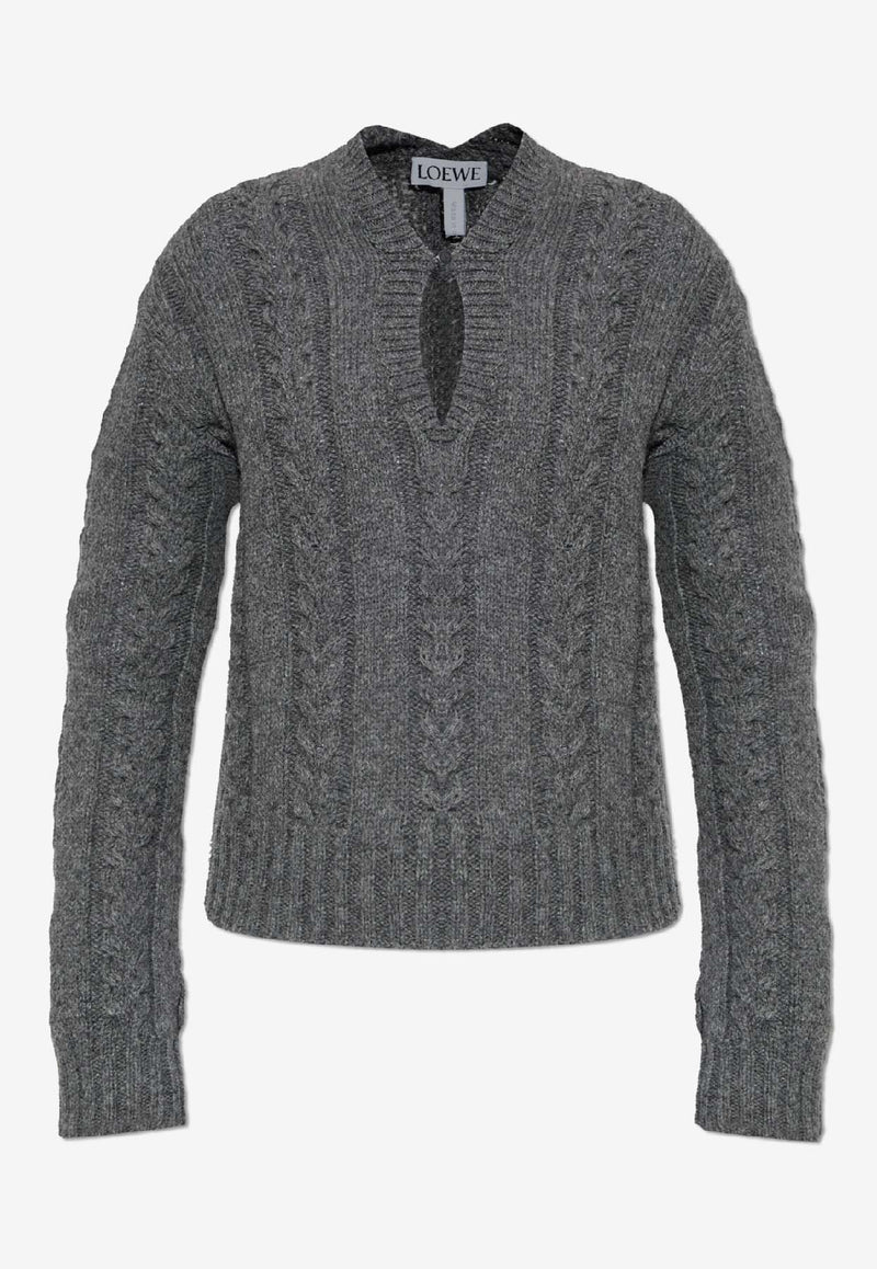 Loewe Cable-Knit Wool Sweater Gray S540Y14KGU 0-GREY