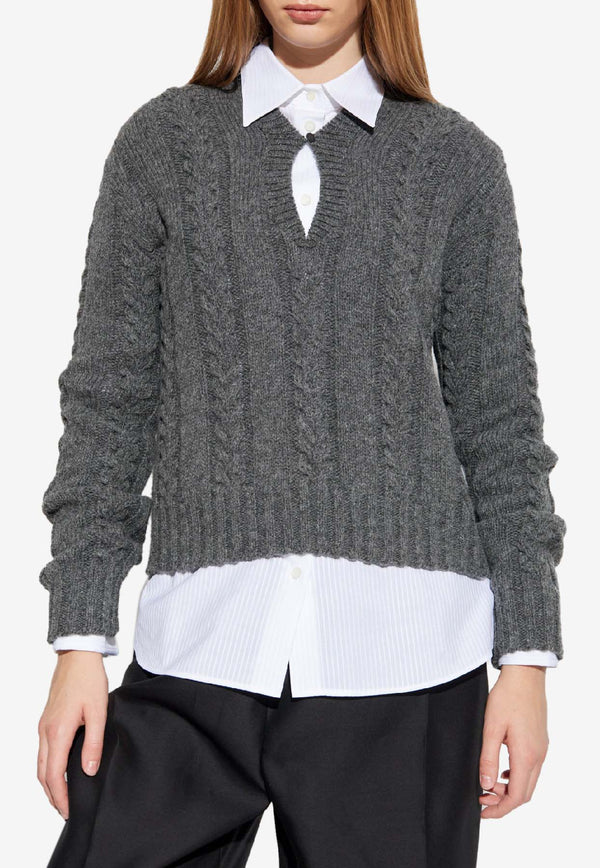 Loewe Cable-Knit Wool Sweater Gray S540Y14KGU 0-GREY