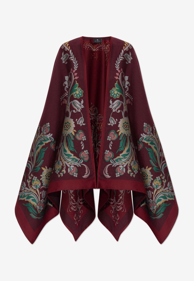 Etro Wool-Blend Floral Jacquard Cape Burgundy WRBD0004 AQ285-X0866