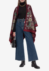 Etro Wool-Blend Floral Jacquard Cape Burgundy WRBD0004 AQ285-X0866