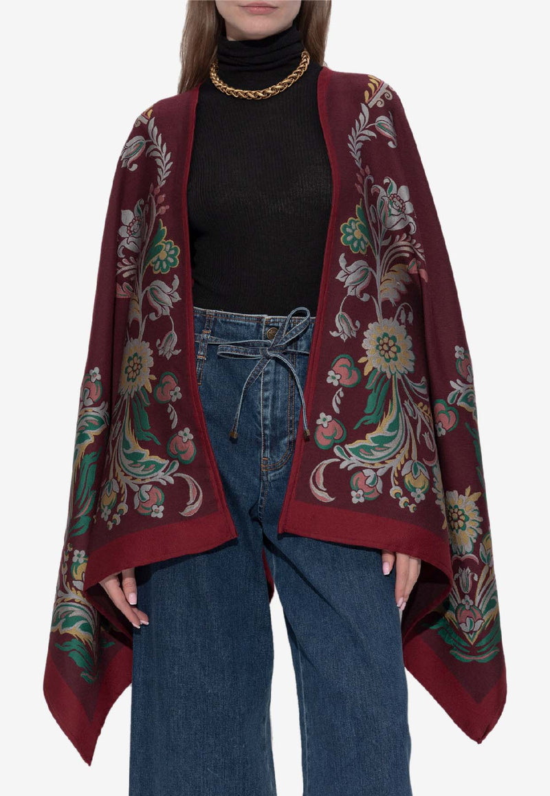 Etro Wool-Blend Floral Jacquard Cape Burgundy WRBD0004 AQ285-X0866