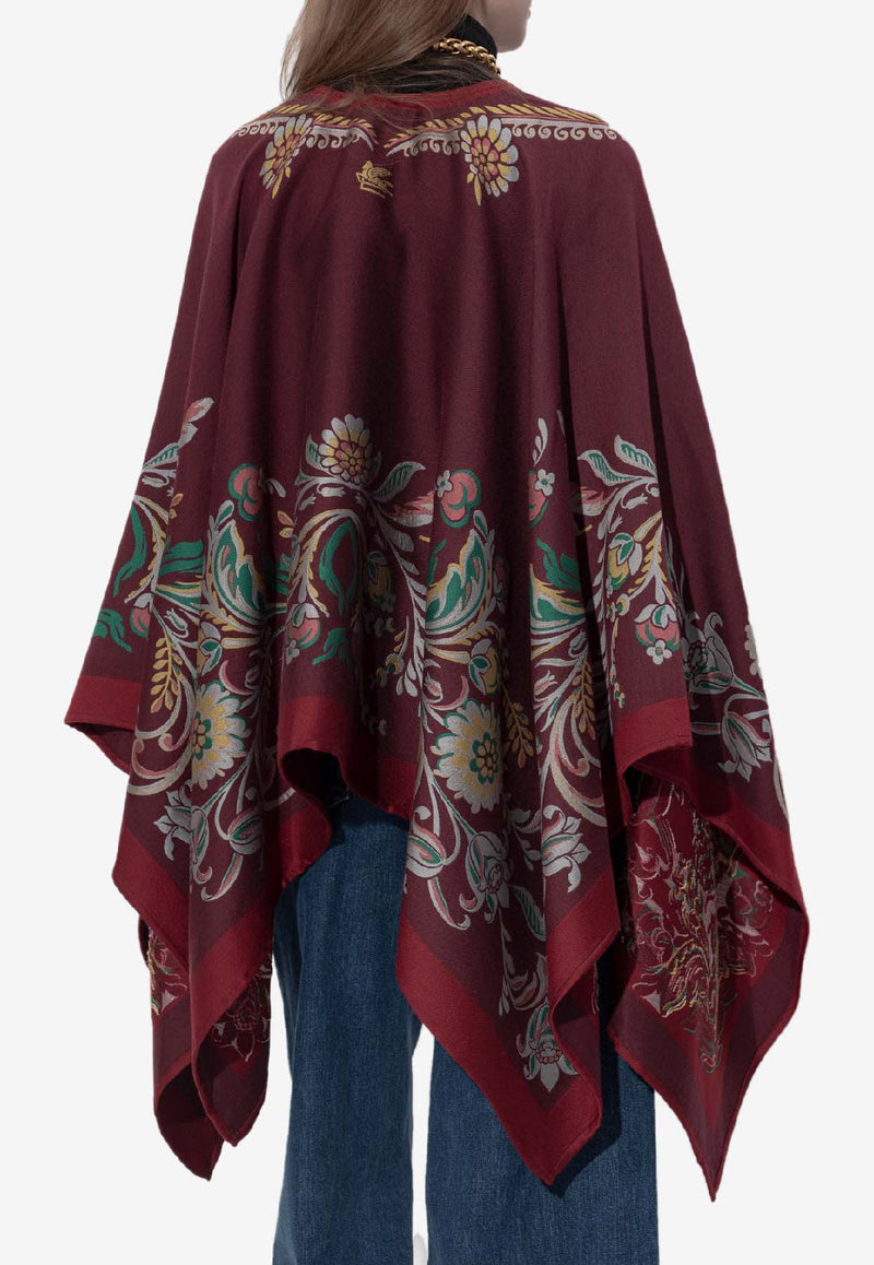 Etro Wool-Blend Floral Jacquard Cape Burgundy WRBD0004 AQ285-X0866