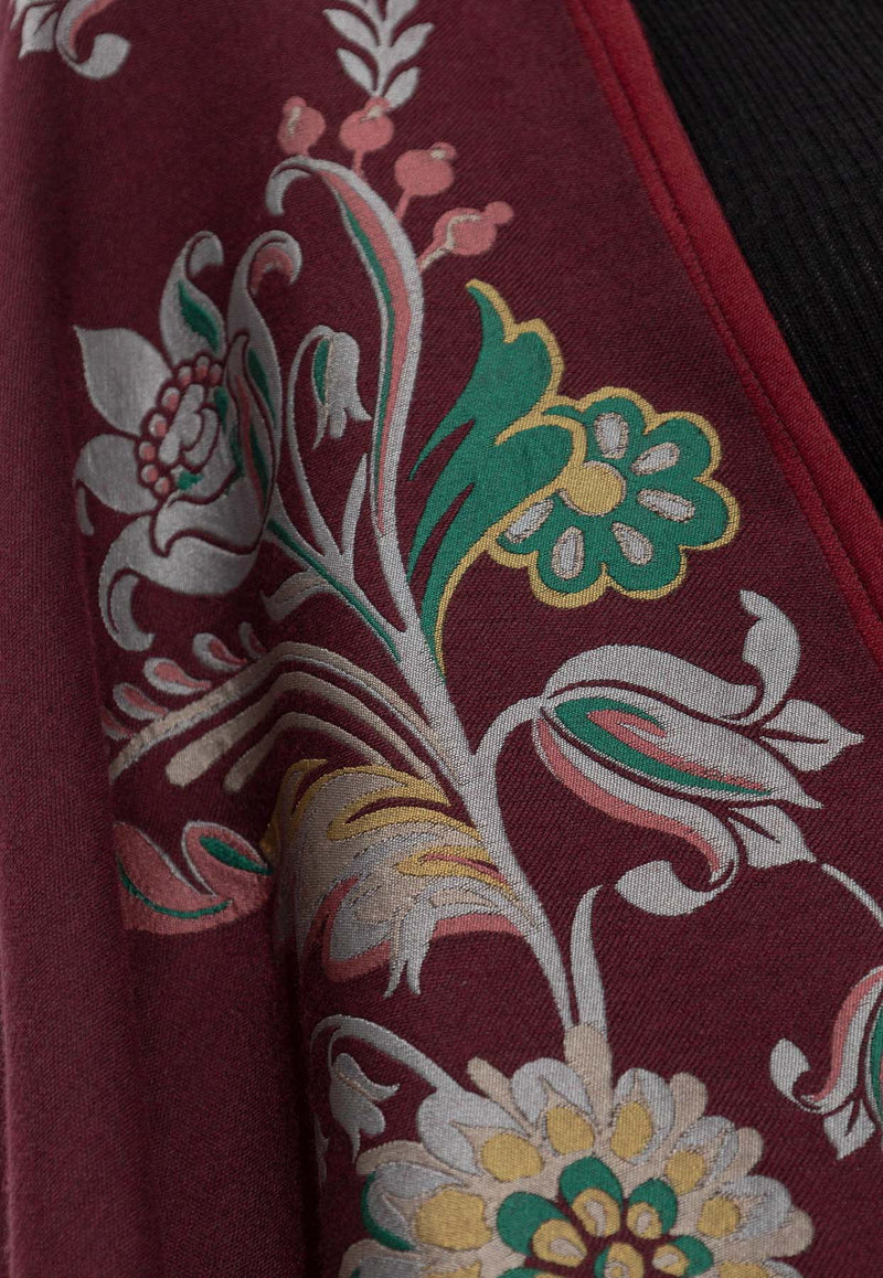 Etro Wool-Blend Floral Jacquard Cape Burgundy WRBD0004 AQ285-X0866
