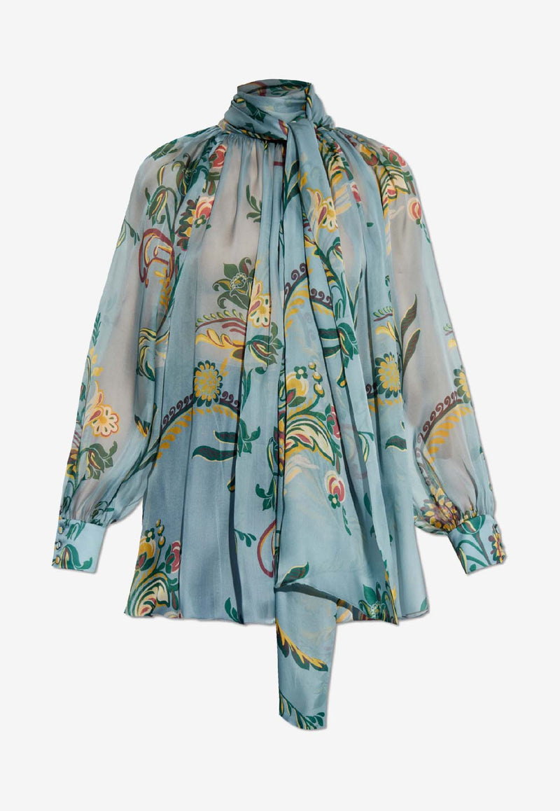 Etro Floral Print Silk Blouse Blue WRJA0150 99SA1M0-X0881
