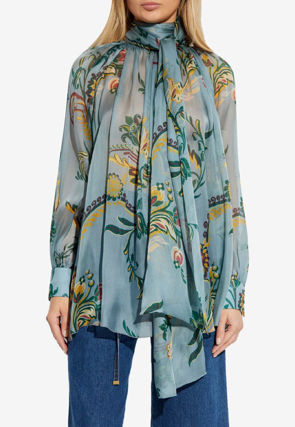 Etro Floral Print Silk Blouse Blue WRJA0150 99SA1M0-X0881