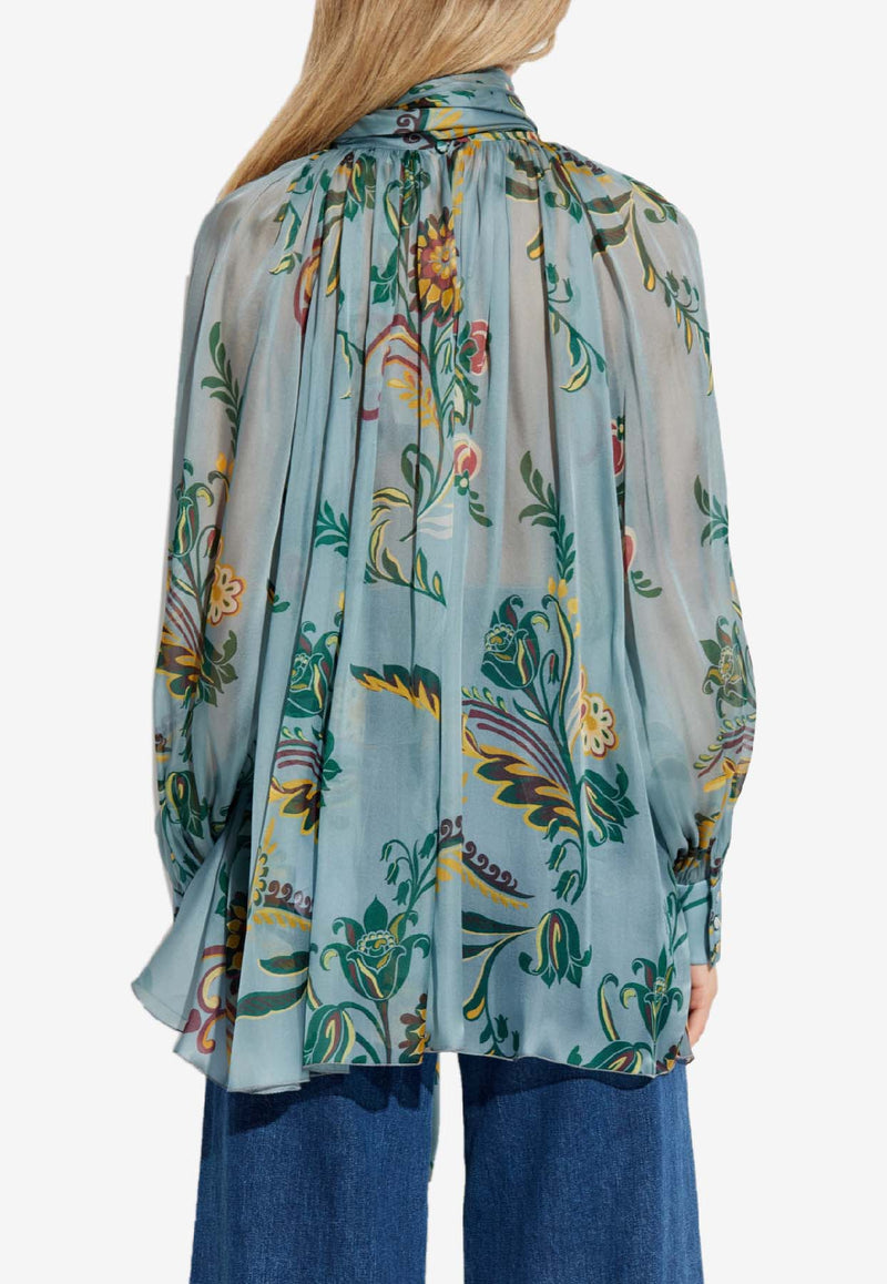 Etro Floral Print Silk Blouse Blue WRJA0150 99SA1M0-X0881