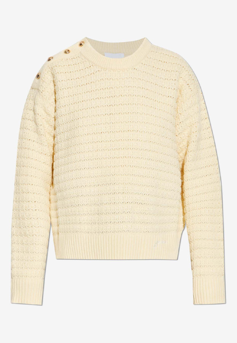 GANNI Wool-Blend Knit Sweater Cream K2607 2733-054