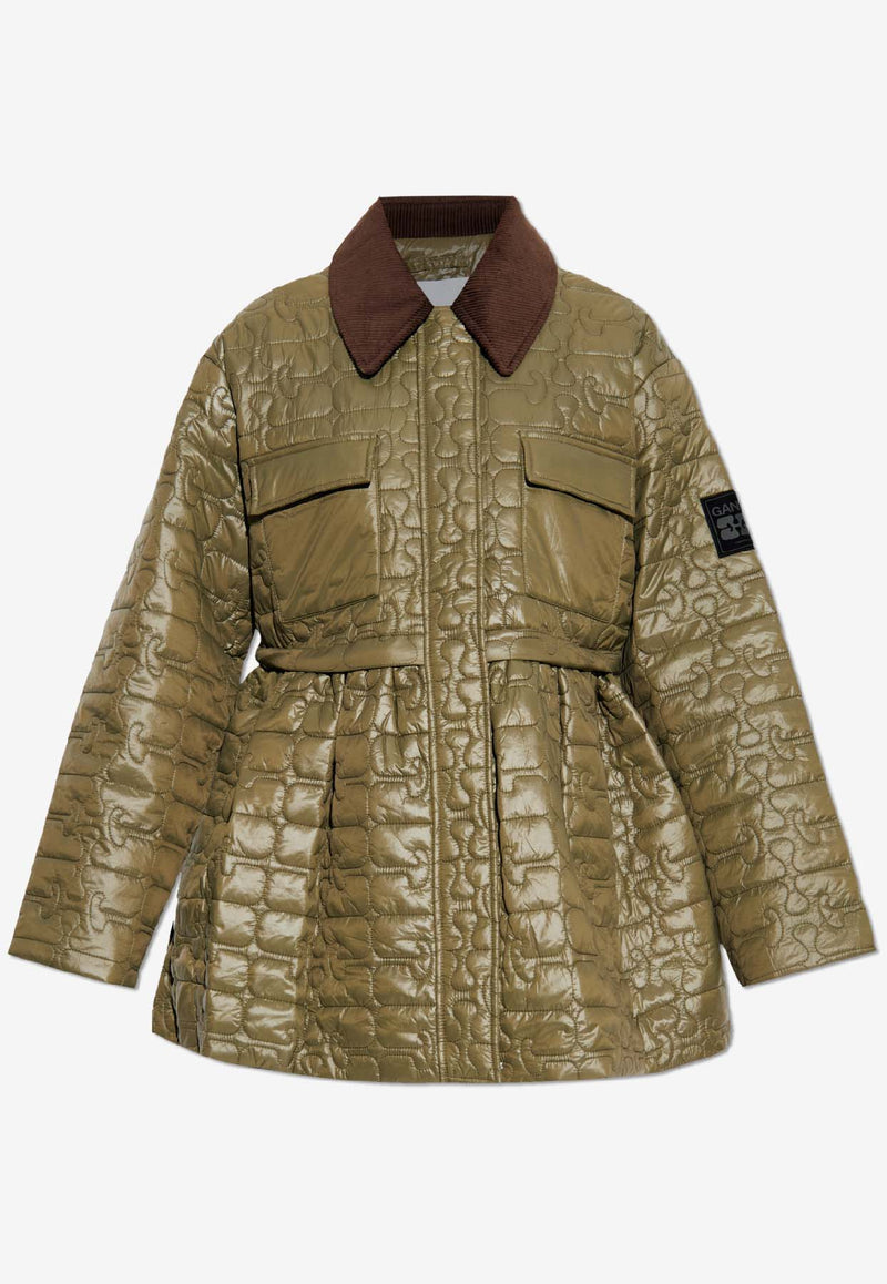 GANNI Oversized Quilted Jacket Green W0965 6905-861