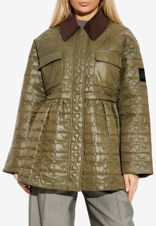 GANNI Oversized Quilted Jacket Green W0965 6905-861