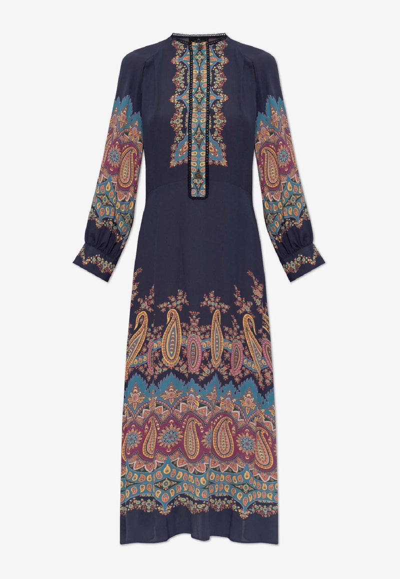 Etro Patterned Midi Long-Sleeved Dress Navy WRHA0431 99SP4G8-X0886